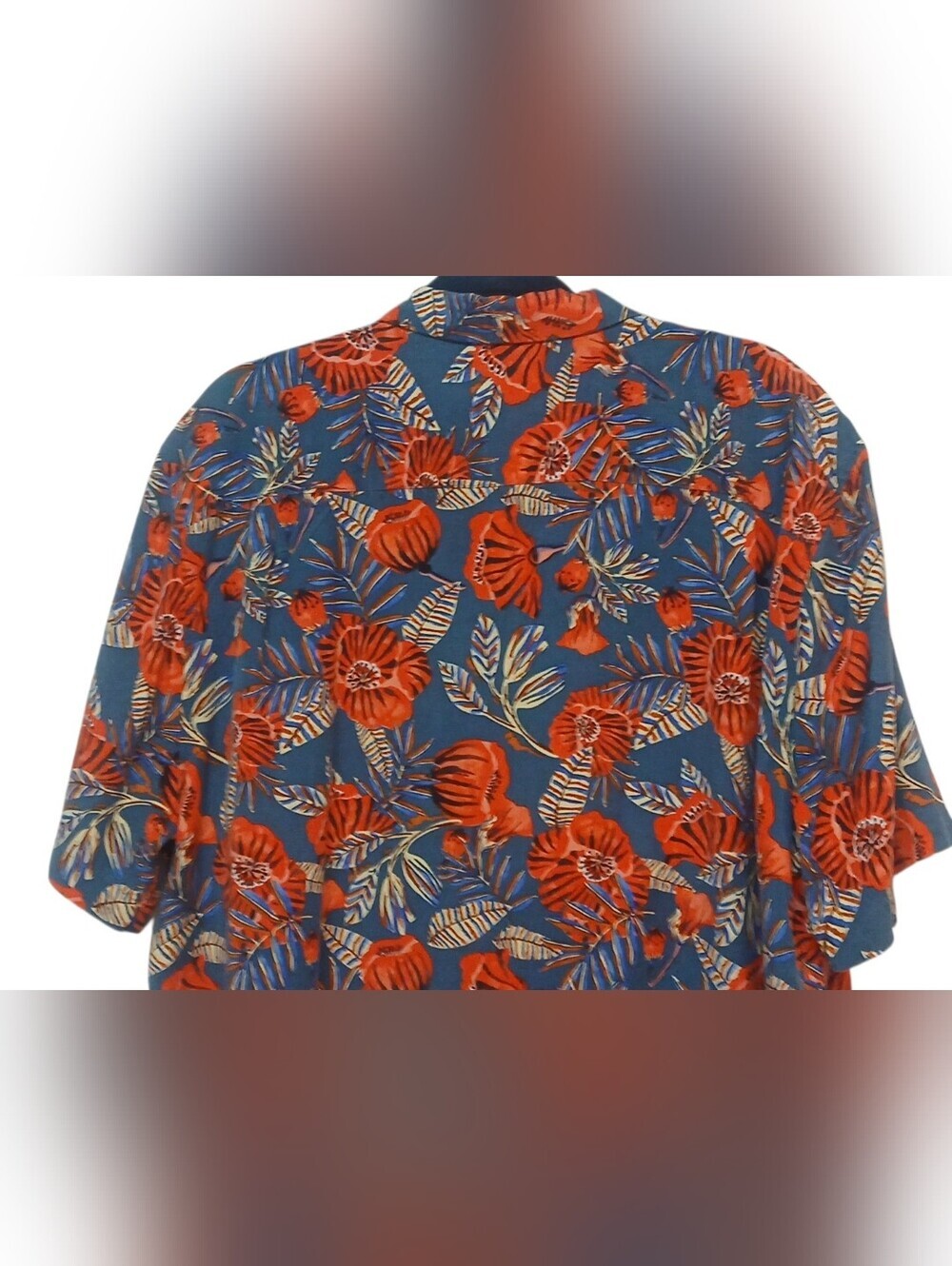 Caribbean -Men's Navy Blue Tropical Floral,Short-Sleeve Button-DownShirt, Pocket - Picture 8 of 8